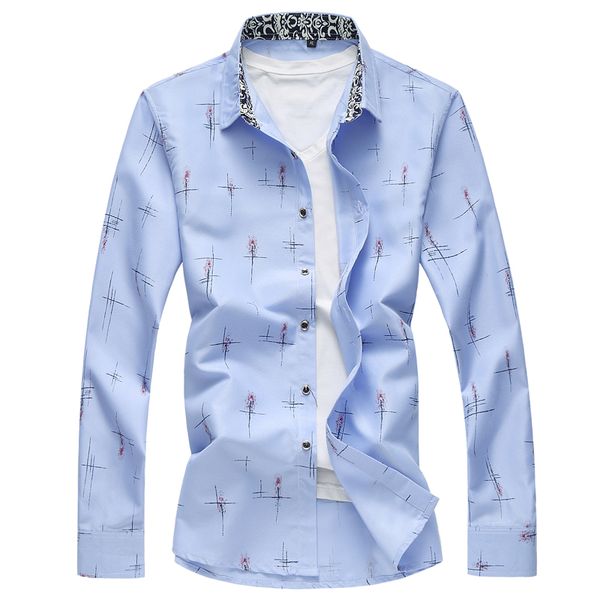 

2019 autumn new men's shirt plus size fashion printing casual youth fashion long sleeve shirt men's clothing, White;black