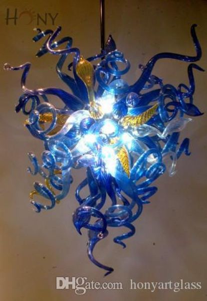 Murano teto candelabro CA personalizado lâmpada home azul manchado de cristal lustrador de cristal led