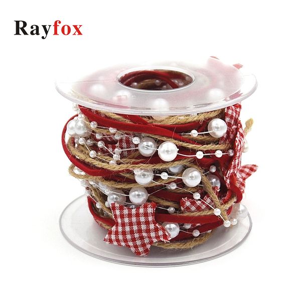 

2019 merry christmas decoration for tree 1m/2meter red pentagram bead chain ribbon christmas tree diy xmas decor home ornaments