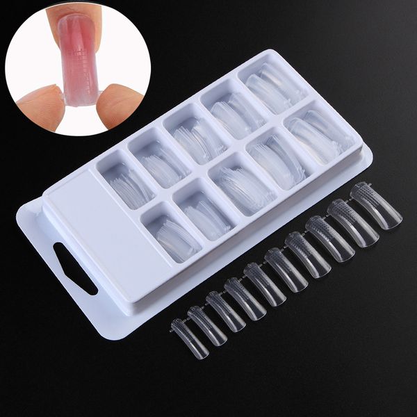 

l-08 100pcs/case dual forms false nail mold clear full cover nail tips uv gel dual forms and acrylic system, Red;gold