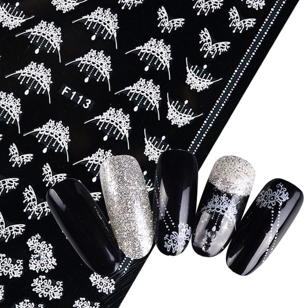 

1pcs jewelry 3d nail stickers white necklace charming pattern flower nail art manicure decoration adhesive decal tips jif113, Black