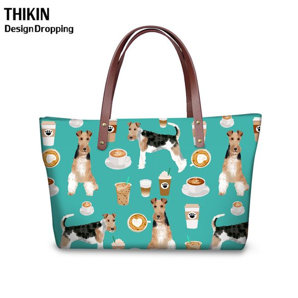 

thikin coffee airedale terrier dog printing travel large handbags women shoulder messenger bags for female fashion girls wallets
