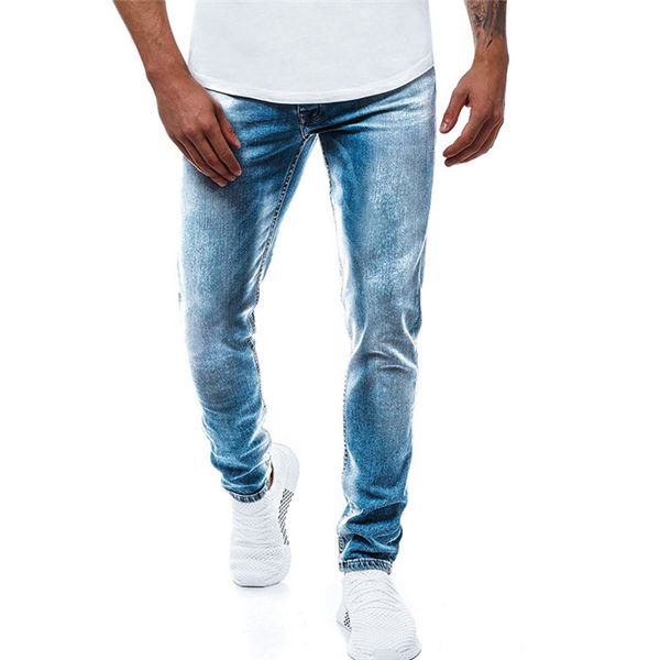 

mens blue gradient jeans washed skinny mid waist pencil pants homme casual zipper fly jeans