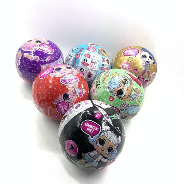 

2020 new black purple gold red green glitter ball doll 6pcs set girls dress up the toy with box action figure toy kid gift for christmas