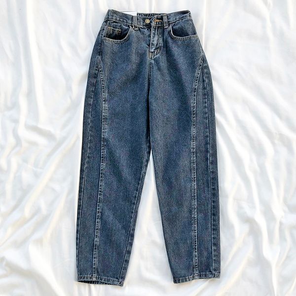 

elastic high waist straight retro denim trousers, Blue