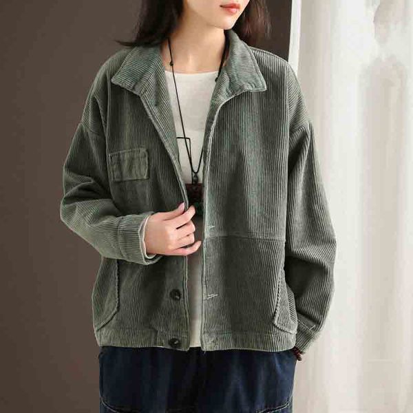 

2019 осень и зима новый вельветовый пиджак женский толстый ретро папка короткий бейсбол единообразного литературной полосой сверху, Black;brown