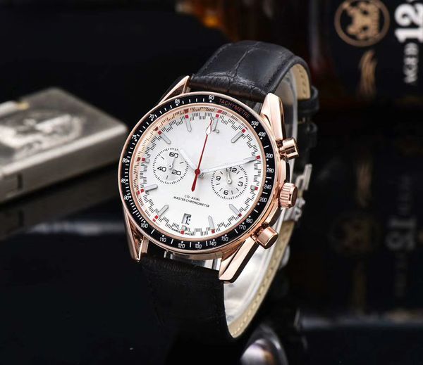 

mens watch usa design leather band analog alloy quartz wrist watches men male chronography clock, Slivery;brown