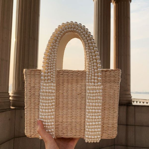 

summer holiday beach bag with pearl large tote straw bag crossbody bags for women