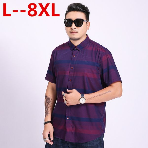 

8xl 6xl 5x brand new cotton linen summer slim fit casual shirts short sleeve striped shirt social men dress shirts chemise homme, White;black