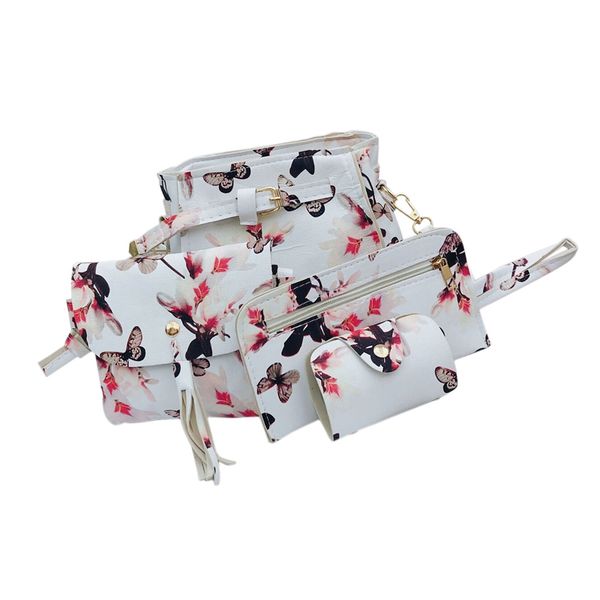 

new style fashion women large handbag messenger composite satchel shoulder crossbody bag tote purse lot four-piece set white