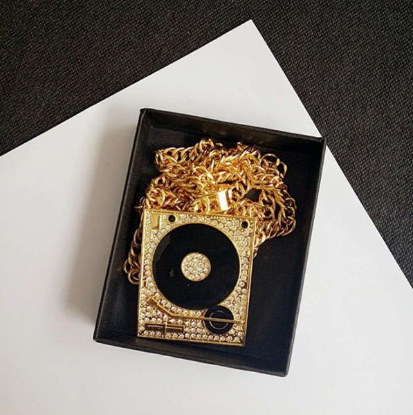

fashionable new boutique with diamond trendy dj alluring hip-hop alloy necklace gramophone necklace jewelry european and american jewelry, Silver