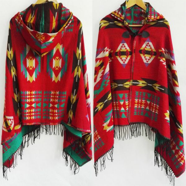 

ethnic multifunction bohemian shawl scarf tribal fringe hoodies jacket striped cardigans blankets cape shawl poncho with tassel
