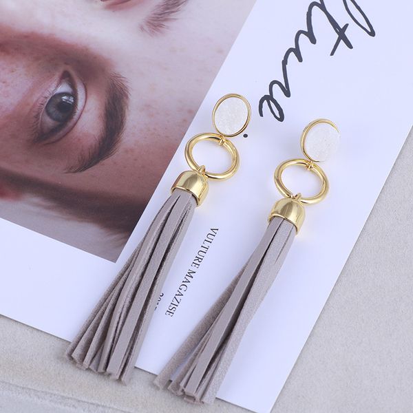

fashion- charm earring with nature stone and leather tassel in 7.3cm length women wedding jewelry gift ps6793, Silver