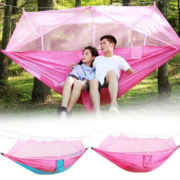 

portable hammock nylon parachute hammocks mosquito net camping leisure double person lifting outdoor furniture 260x140cm