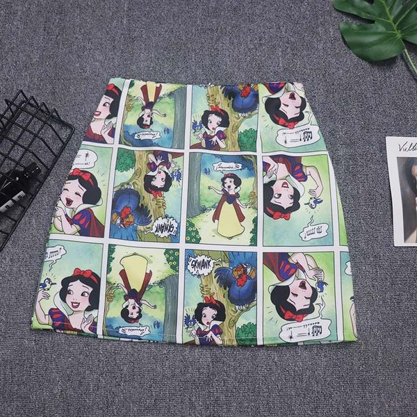 

gothic cartoon cute print comic skirt 2019 summer a line short streetwear ulzzang skirts womens gonne donna estive faldas cortas, Black;gray
