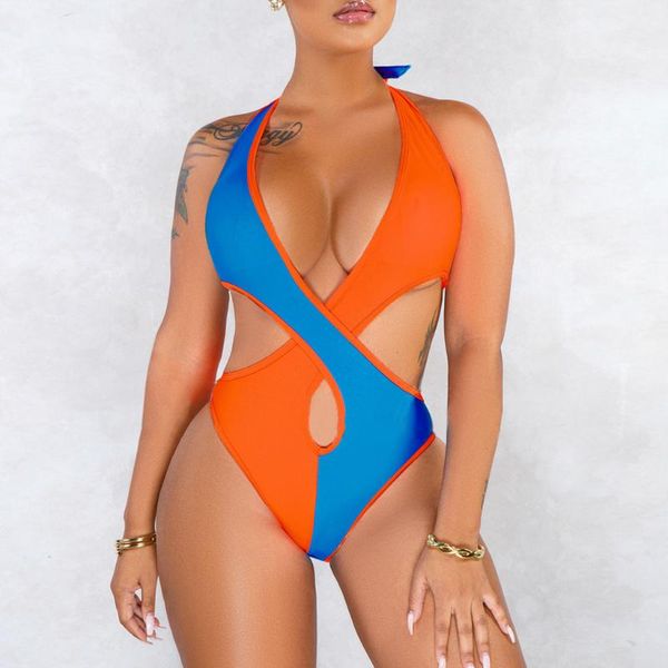 

2020 swimsuit women one piece swimwear female backless patchwork bikini bodysuit monokini beachwear bathing suit 20519