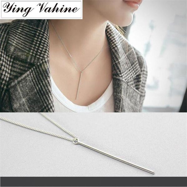 

ин вахины 925 стерлингового серебра ювелирные изделия серебро длинный бар кулон ожерелье для женщин кольер роковой, Silver