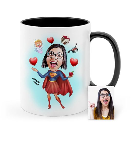 

персонализированный супер мама мультфильм черной чашка