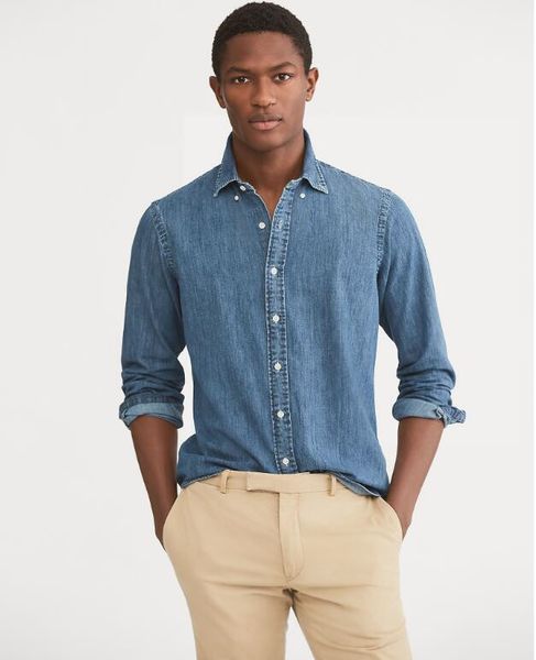 

2020 новый pp65871 джинсовая рубашка для мужчин повседневный весна классический голубой рубашки хлопка с длинным рукавом рубашки vintage муж, White;black