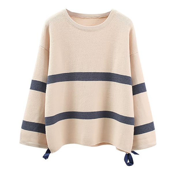 

2019 spring autumn women sweaters basic striped pattern printed long sleeve o neck lovely pullovers knitted loose sweaters, White;black