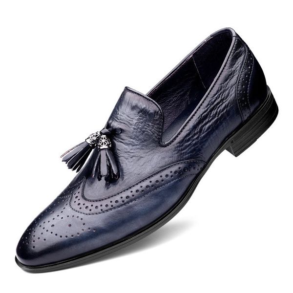

errfc british mens blue dress shoes fashion brogue tassel leisure slip on office party office career plus size 37-48, Black
