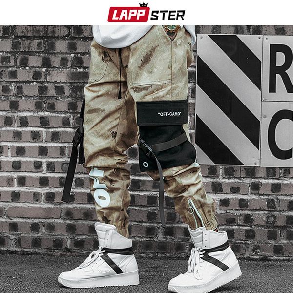 

мужские ленты camo штаны мужчина 2019 комбинезоны мужских лоскутной streetwear sweatpants zipper камуфляж бегуны брюки, Black