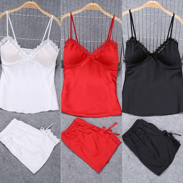 

sling lace lady summer sling shorts two-piece suit imitation silk v-neck lace temptation home pajamas, Blue;red