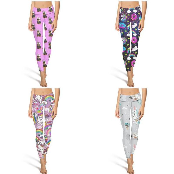 

funny rottweiler unicorn pink fashion women's custom yoga pants no feet casual soft suitable for training leggings unicorn ice cream on, Black
