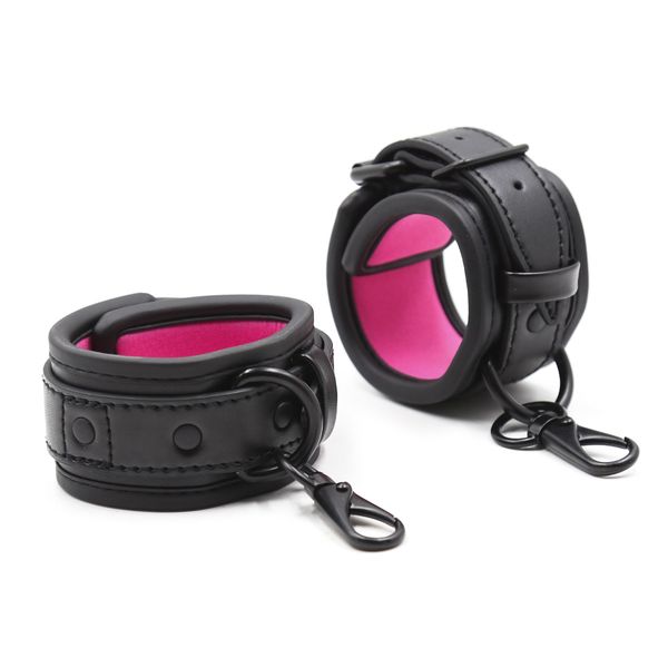 

size leather sponge adjustable bondage restraints hand anklet with soft cuffs toys wrist foot handcuffs black/pink jhohr