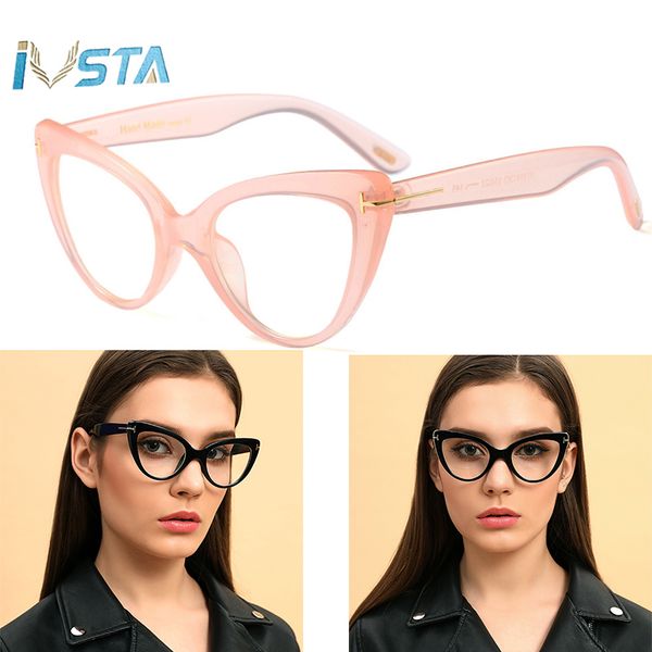 

ivsta tf cat eye glasses frame women butterfly oversized optical pink clear myopia for sight prescription, Black