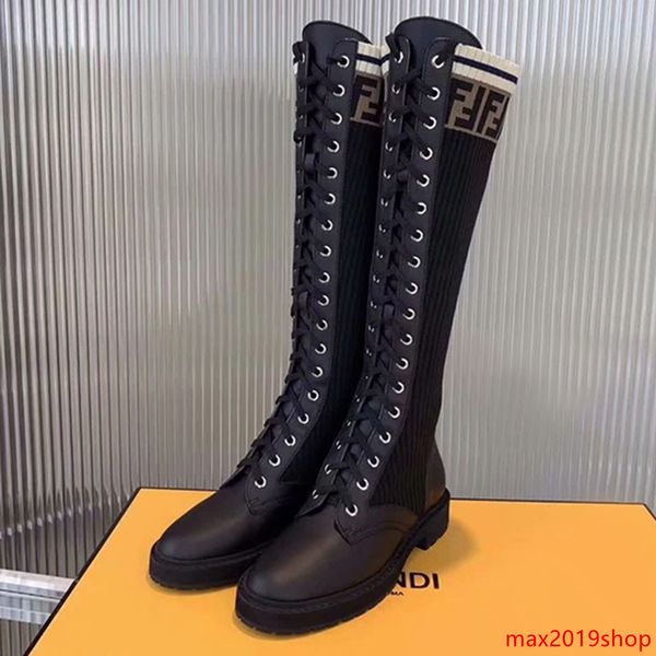 

2019 luxury high quality newfendiautumn кожа прострочкой f letter ботфорты women s ремни дикие носки сапоги flat knit эластичные сапоги