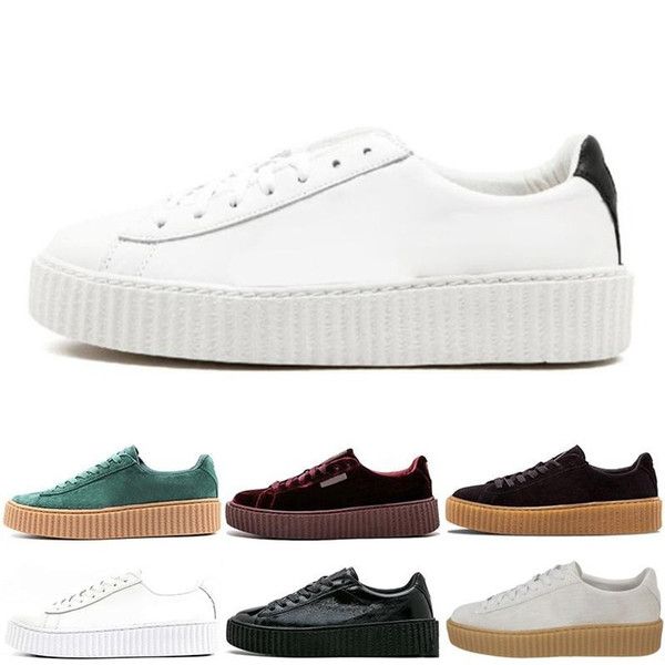 

qualitys fenty creeper rihanna женщины basket платформа повседневная обувь velvet трещины кожа замша mens черный белый красный зеленый вскол, Black