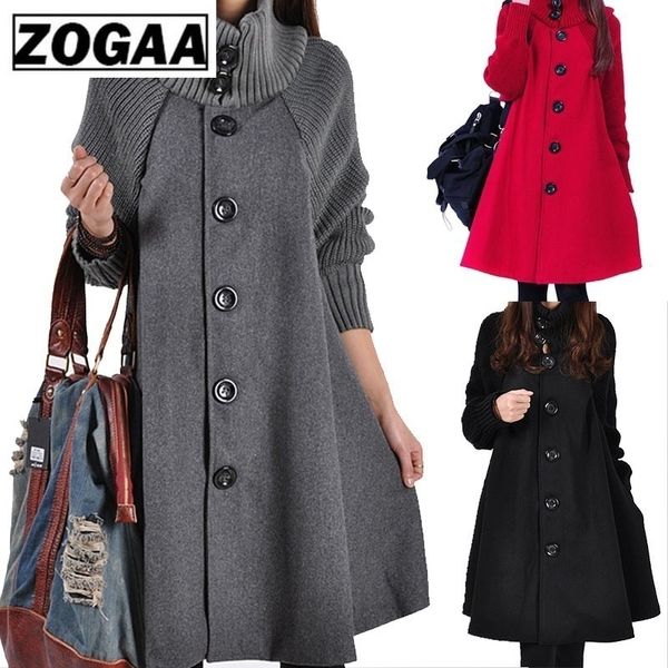 

zogaa new winter women's fashion woolen coat casual batwing sleeve overcoat 2019 new outware women loose cotton hoodies jacket, Black