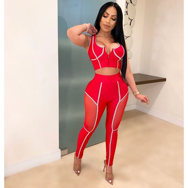 

womens patchwork two piece outfits fashion sleeveless crop skinny yoga 2pcs womens mesh panelled tracksuits, White