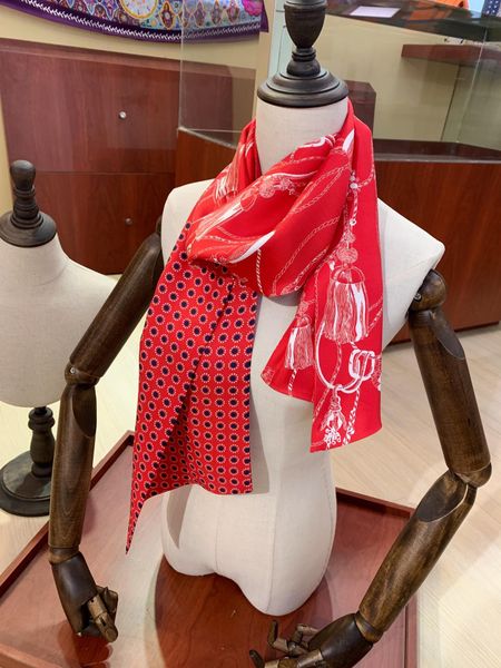 

good quality fashion scarf for women brand silk headband scarves for womens size 120x8cm without box, Blue;gray