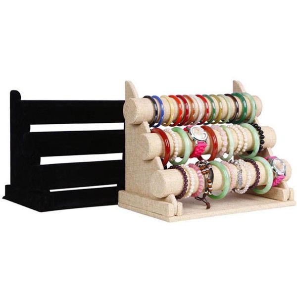 

3-tier linen bracelet holder rack stand detachable jewelry display organizer bracelet watch jewelry rack accessories, Pink;blue