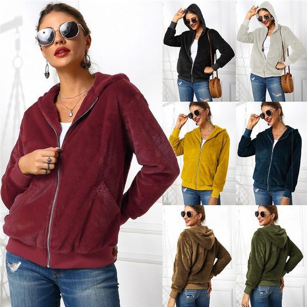 

designer fux fur hoodies hooded long sleeve solid color pockets fashion style female clothing womens autumn, Black