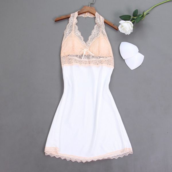 

silky spaghetti strap nightgown women lace patchwork sleepwear nightdress satin home clothes homewear intimate lingerie, Black;red