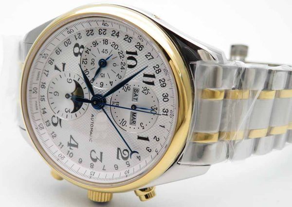 Homens Master Master GS Factory Master complicações Ásia ETA 7750 Valjoux Men's Chronógrafo Automático Dois Tom 18k Amarelo Gold Relógios