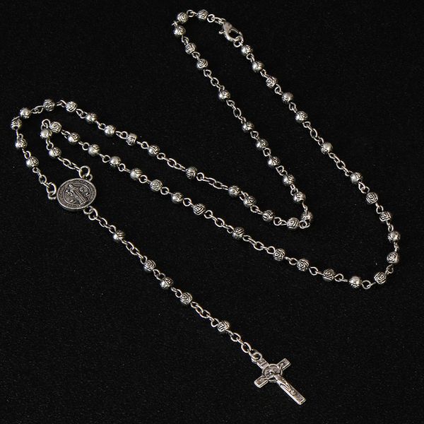 

4mm stainless steel necklace, little rosary lady jewelry rosary necklace lady jewelry necklace jesus cross, Silver