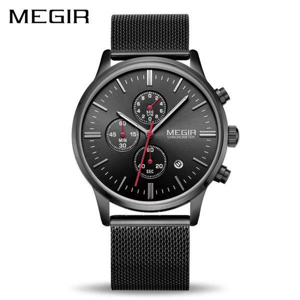 

megir watch men stainless steel quartz men watches chronograph watch clock relogio masculino for male students relogios, Slivery;brown