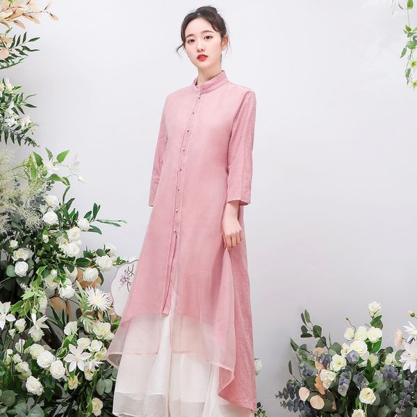 

2019 vintage chinese style casual retroqipao cheongsam modern cotton and linen gown vestidos clothes mandarin collar dress, Red