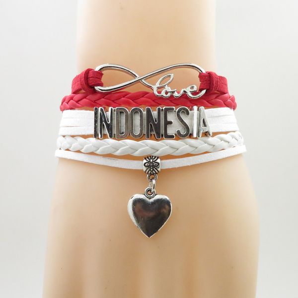 

infinity love индонезия браслет сердце шарм индонезии национальный флаг браслеты браслеты для женщин и мужчин ювелирные изделия, Golden;silver