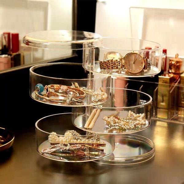 

explosion style rotating disc jewelry box multi-layer hairpin headdress earring storage box earring cosmetics transparent box, Black;white