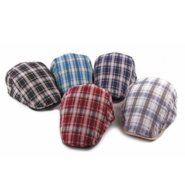 

6pcs new white plaid flat caps men women england style red checks beret cap spring summer adjustable blue berets hats wholesale, Blue;gray