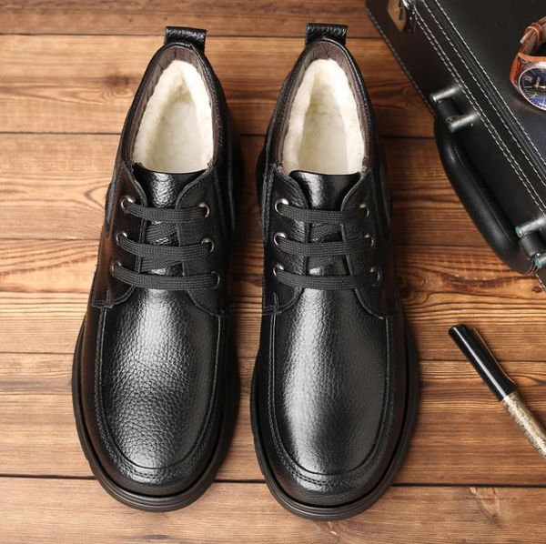

2019 winter lederen laarzen warm bont mannen enkellaars mannelijke business kantoor formele veiligheid schoenen botas hombre, Black