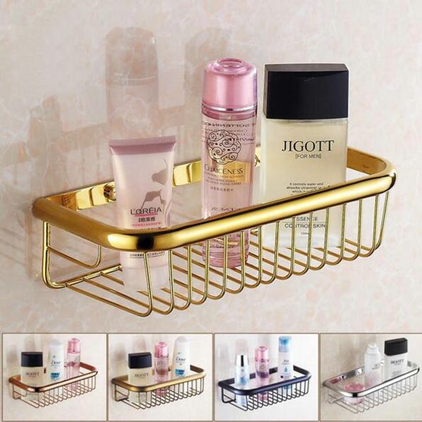 

20/30/45cm brass bathroom shelf single tier shelf wall mounted bathroom accessories basket antique/gold/chrome/black
