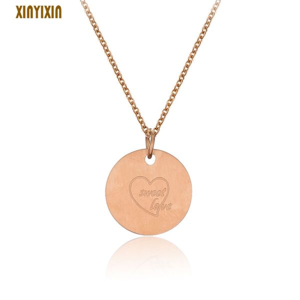 

stainless steel rose gold round pendant necklace for women sweet love in heart simple necklace for couples valentine's day gift, Silver