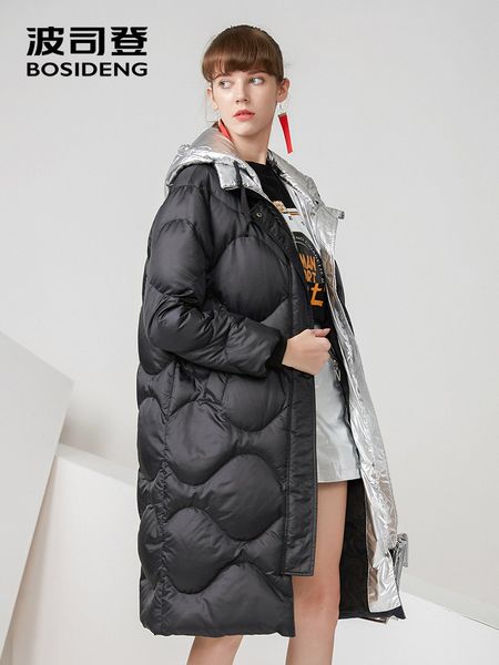 

bosideng winter women down jacket thicken down coat x-long outwear hooded waterproof b70142538, Black