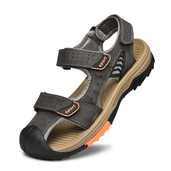 

sandals men masculina sandalias hombre genuine leather closed-toe velcro sandals full-grain leather sandalias, Black